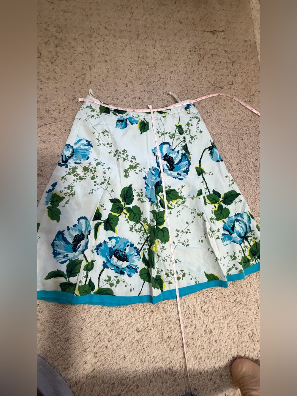 Banana Republic 100% Silk White Floral A-Line Skirt with Blue and Green Print - Picture 2 of 7